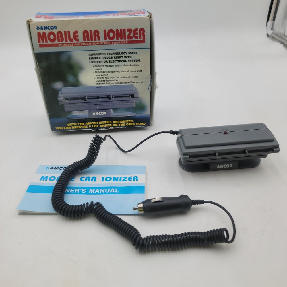 Amcor Mobile Air Ionizer Car Air Purifier Negative Ion Generator Gray Vintage